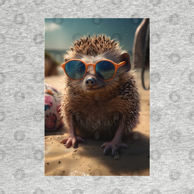 Cute Animals Unique Beach Hedgehog in Shades Humorous Artwork Funny Gift Idea by Headslap Notions